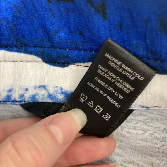 Ali Miles Lagenlook Blouse wired collar Blue artsy Geometric Long Sleeve PLUS 2X - Picture 9 of 11